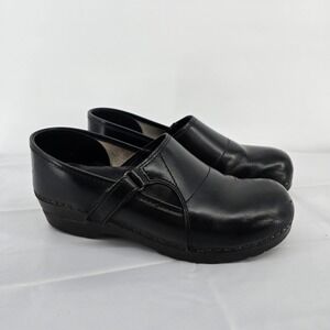 Dansko Professional Black Leather Clogs Womens 41 Nursing Work Shoes Strap